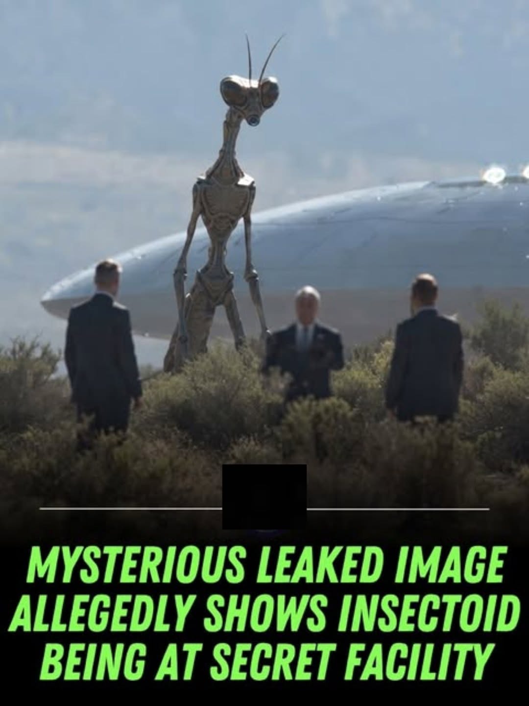 Có thể là hình ảnh về văn bản cho biết 'MYSTERIOUS LEAKED IMAGE ALLEGEDLY SHOWS INSECTOID BEING AT SECRET FACILITY'