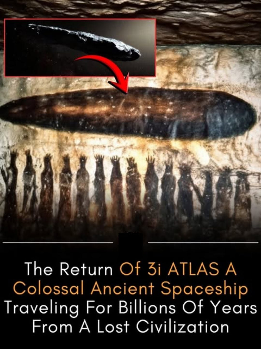 Có thể là hình ảnh về văn bản cho biết 'The Return Of 3i ATLAS A Colossal Ancient Spaceship Traveling For Billions Of Years From A Lost Civilization'