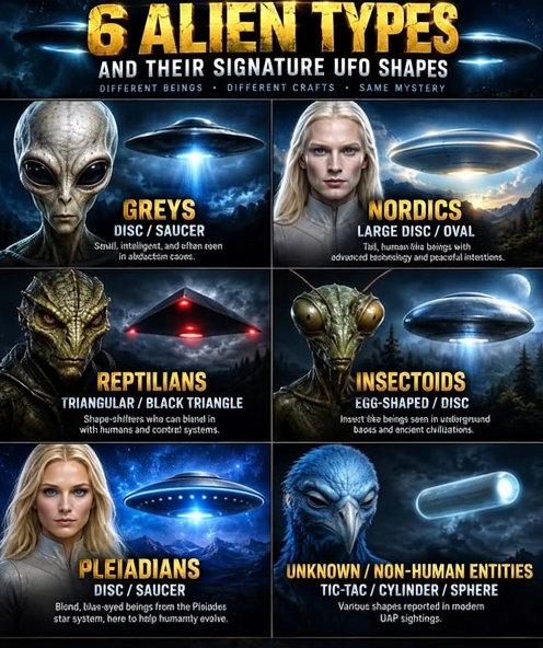 6 “Alien Types” and the UFO Shapes They’re Supposedly Linked To 👽🛸 6 “Alien Types” and the UFO Shapes They’re Supposedly Linked To 👽🛸